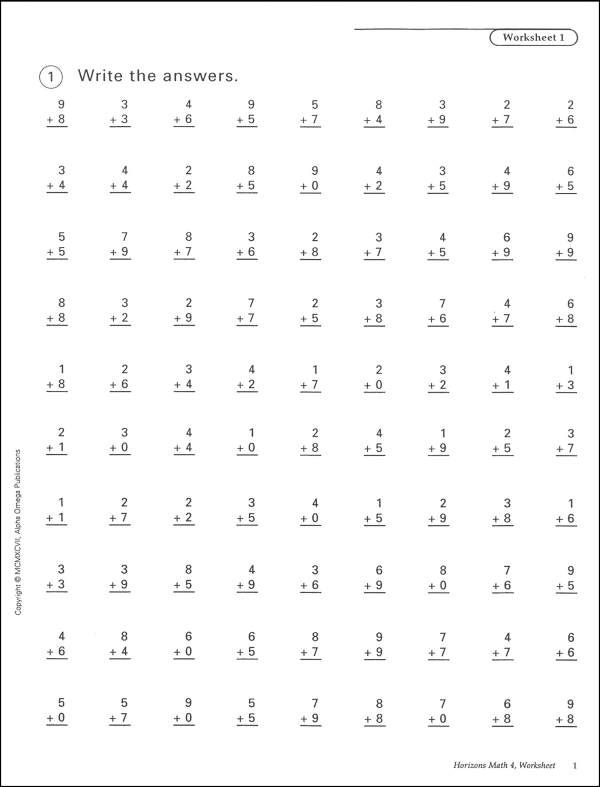 Horizons Math 4 Worksheet Packet