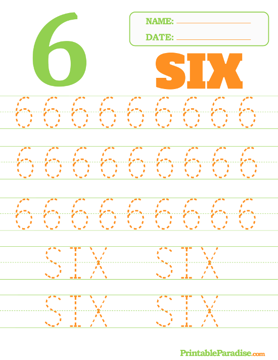 Printable Number 6 Tracing Worksheet