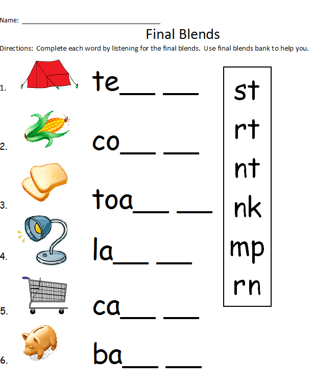 Phonics Final Consonant Blends Worksheets