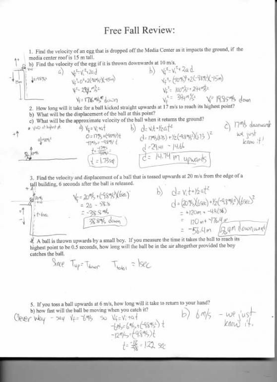 Free Fall Physics Worksheet Newimage10