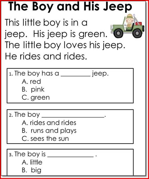 Kindergarten Printable Worksheets Reading Comprehension