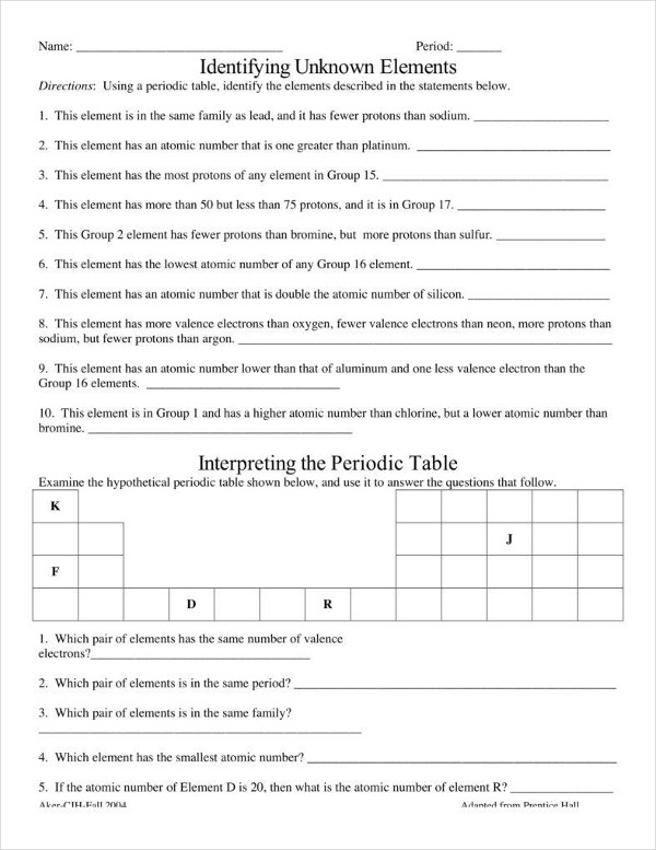 8+ Periodic Table Worksheet Templates