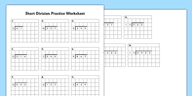 Short Division Practice Worksheet