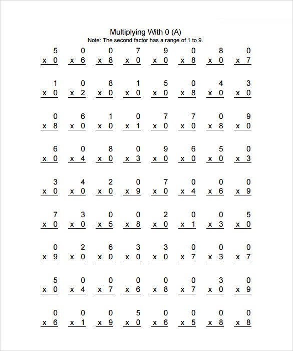 Sample Vertical Multiplication Facts Worksheet