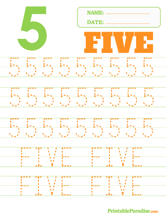 Printable Number 5 Tracing Worksheet