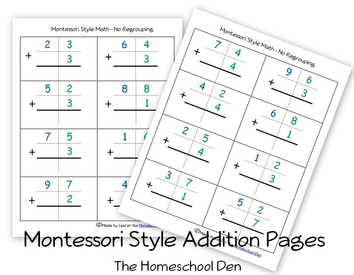 Free Montessori Style Addition Sheets (and Place Value Activities