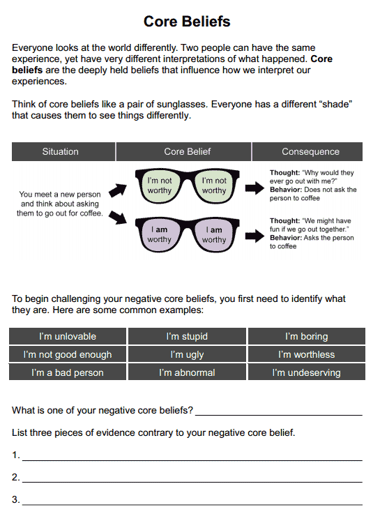 Core Beliefs (worksheet