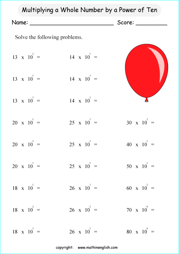 Multiplication Of Whole Numbers By Powers Of Ten  Great Exponent