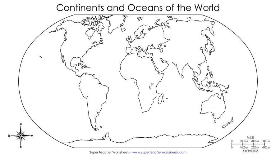 Blank World Map Worksheet Kids