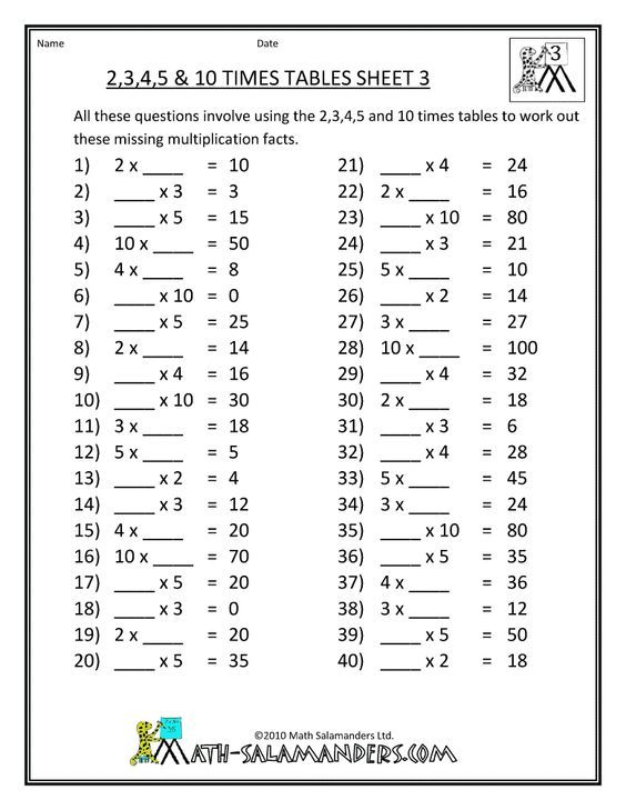 Times Tables Worksheets From Mathsalamanders