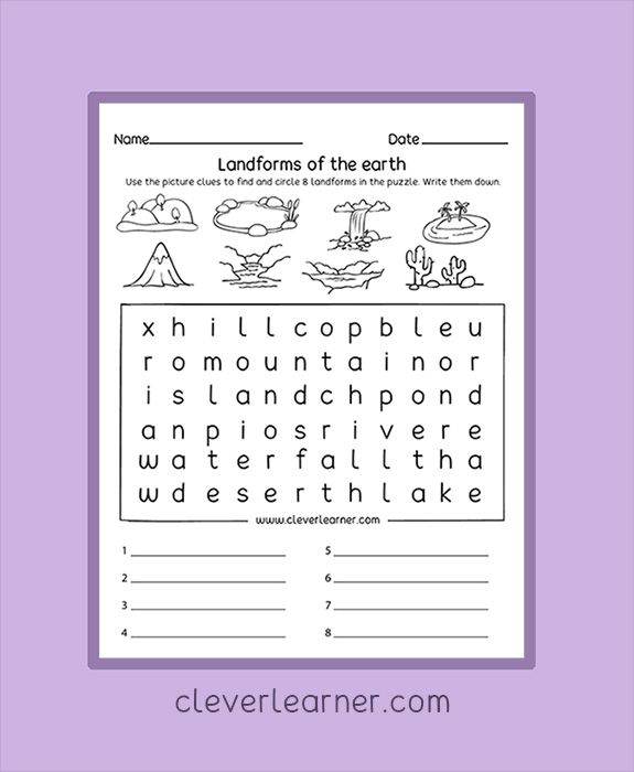 Landforms Puzzle Worksheets For Children Preschool  Homeschool