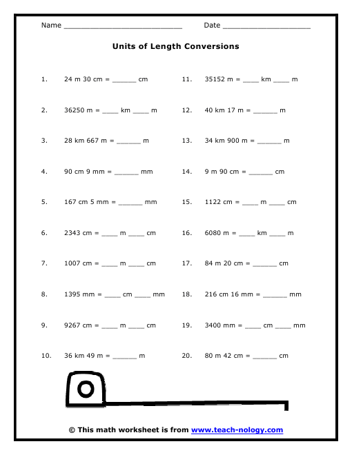 6th Grade Math Metric Unit Worksheets