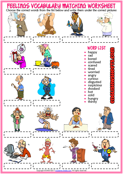 Feelings Vocabulary Matching Exercise Esl Worksheet