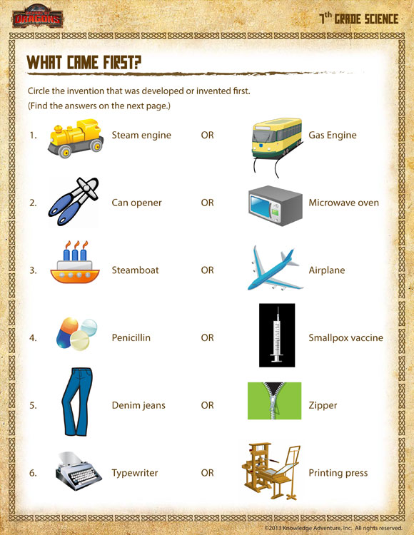 What Came First  View â 7th Grade Free Science Worksheet â Sod