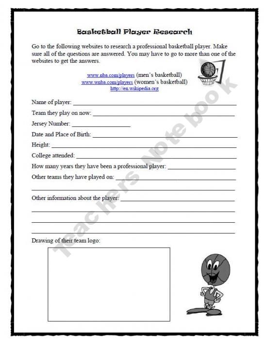 Basketball Player Research Worksheet