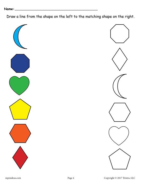 6 Free Shapes Matching Worksheets