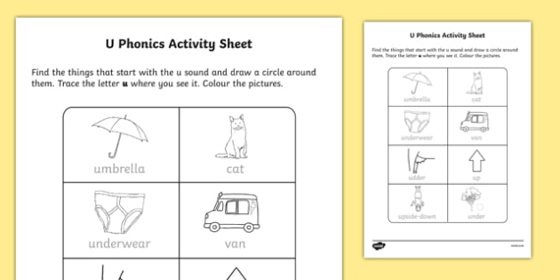 U Phonics Worksheet   Worksheet