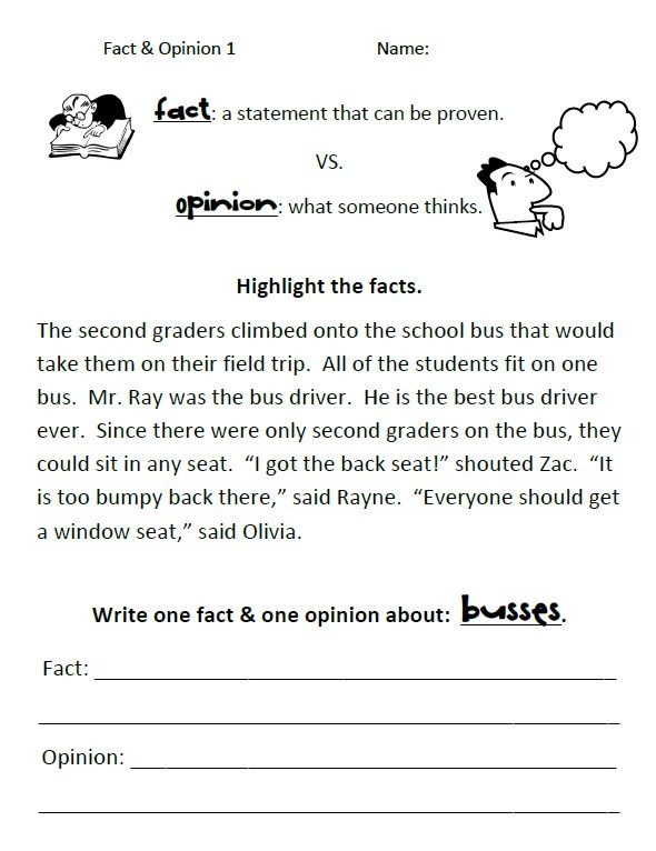 Simple Fact Vs  Opinion Worksheets