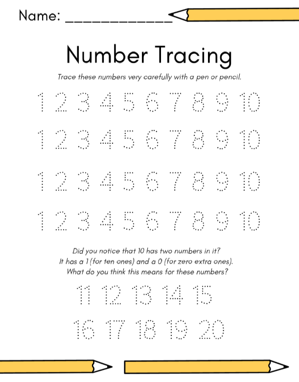 Number Tracing Worksheet 1