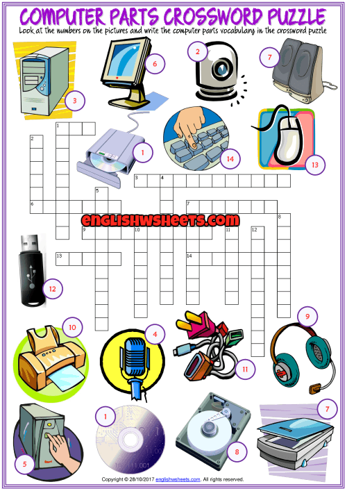 Computer Parts Crossword Puzzle Esl Exercise Worksheet