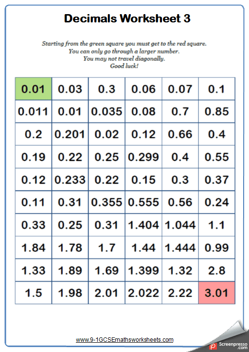 Ordering Decimals Maze Maths Worksheet And Answers Gcse Foundation