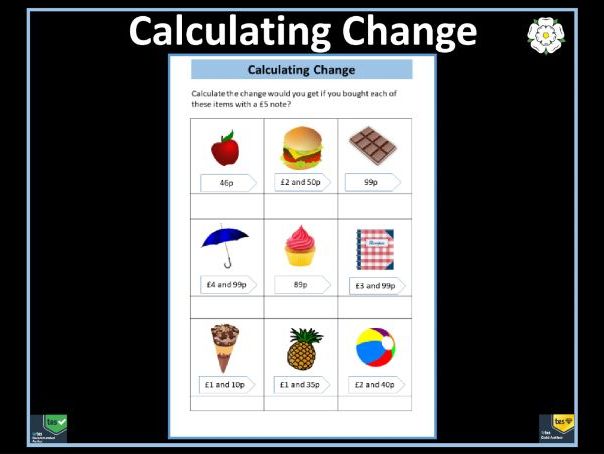 Calculating Change From Â£5 Worksheet