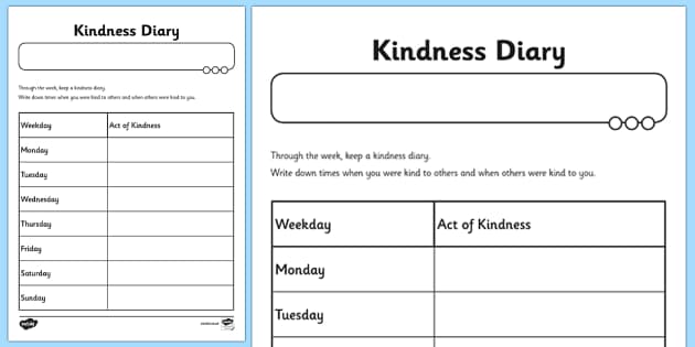 Kindness Diary Worksheet